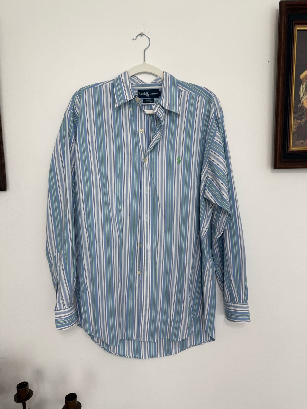 Ralph Lauren Men’s Blue, White & Green Striped Dress Shirt